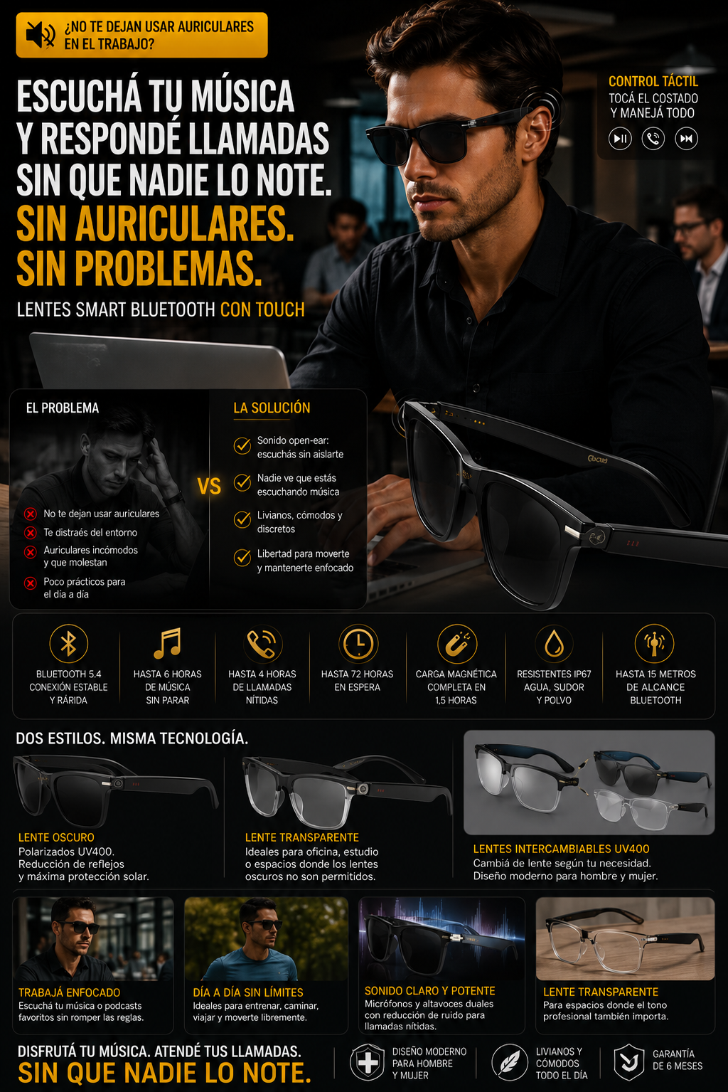 Lentes Smart Bluetooth con Touch